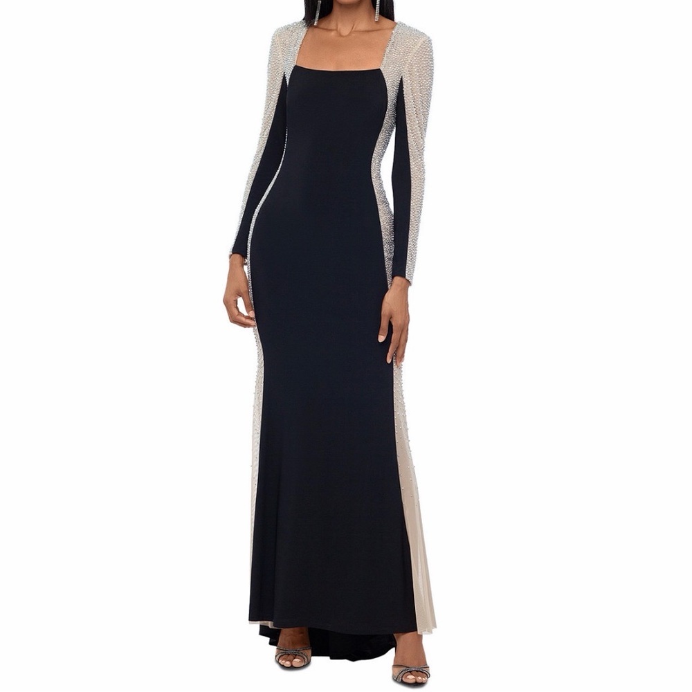 Elegant Black and Silver Long Sleeve Dress